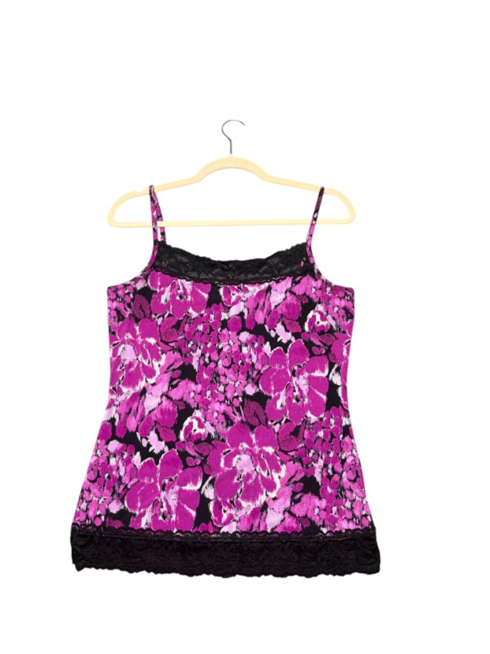 Maurices Y2K Size M Lace Trim Cami Tank Top Black Purple Floral Fairy Going Out